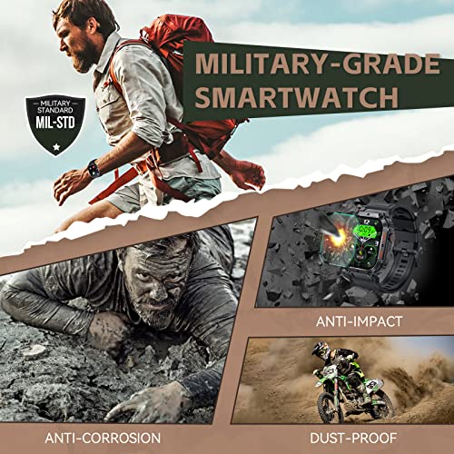 Military Smart Watch for Men (Answer/Make Call), 1.96 Inches HD Rugged Outdoor Tactical Smartwatch, Fitness Tracker Sports Watch with Heart Rate Blood Pressure Sleep Monitor for iPhone Android Phone