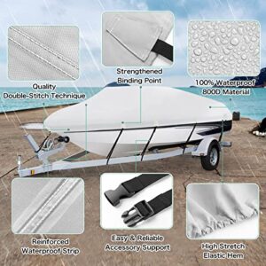 HAHASOLE Heavy Duty 800D PU Waterproof Boat Cover, 14'- 16' Trailerable Marine Grade Polyester Canvas, Fits 14-16ft V-Hull, Runabout, Fishing Boat, Tri-Hull, Pro-Style Bass Boat with Tightening Strap