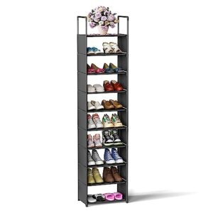 shoe rack narrow shoe rack 10 tiers tall shoe rack for entryway, metal shoe rack holds 20-22 pairs, stackable shoe stand vertical shoe tower for entryway, closet, garage, bedroom, cloakroom, black