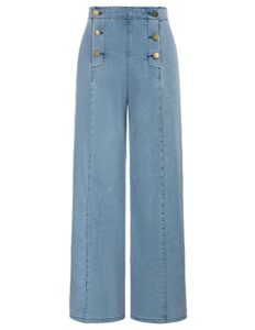 wide leg dressy denim pants for women summer vintage high wasited casual stretch jean blue size 16 size 18