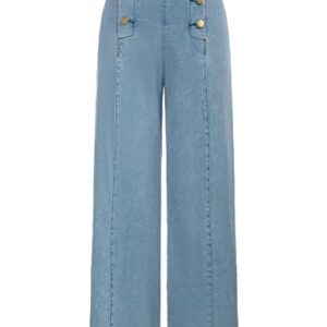 Wide Leg Dressy Denim Pants for Women Summer Vintage High Wasited Casual Stretch Jean Blue Size 16 Size 18