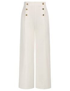 belle poque women denim pants white wide leg stretch high waisted dressy pants trousers with pockets white size 12 size 14