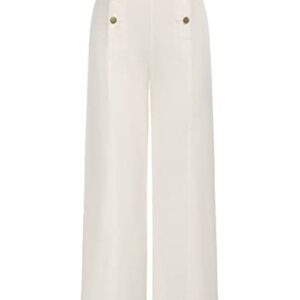 Belle Poque Women Denim Pants White Wide Leg Stretch High Waisted Dressy Pants Trousers with Pockets White Size 12 Size 14