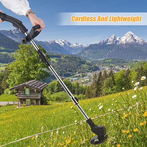 Karlak Cordless Grass Trimmer Weed Wacker 12V Weed-Wacking Machine Lightweight Adjustable Height Metal Cutting Blade for Garden and Yard Bush Mowing Grass Lawn Pruning