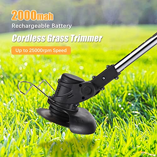 Karlak Cordless Grass Trimmer Weed Wacker 12V Weed-Wacking Machine Lightweight Adjustable Height Metal Cutting Blade for Garden and Yard Bush Mowing Grass Lawn Pruning