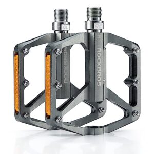 rockbros mountain bike pedals mtb pedals with reflective strips bicycle flat pedals aluminum 9/16" sealed bearing lightweight platform for road mountain bmx mtb bike