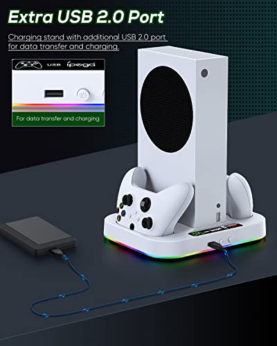 Cooling Fan Stand & RGB Light Strip for Xbox Series S,Dual Charger Station with 2 X 1400mAH Rechargeable Battery Pack,Charging Dock Accessories for XSS with 15 RGB Light Modes,USB2.0 Port for Sync