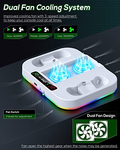 Cooling Fan Stand & RGB Light Strip for Xbox Series S,Dual Charger Station with 2 X 1400mAH Rechargeable Battery Pack,Charging Dock Accessories for XSS with 15 RGB Light Modes,USB2.0 Port for Sync