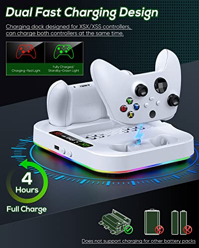 Cooling Fan Stand & RGB Light Strip for Xbox Series S,Dual Charger Station with 2 X 1400mAH Rechargeable Battery Pack,Charging Dock Accessories for XSS with 15 RGB Light Modes,USB2.0 Port for Sync