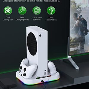 Cooling Fan Stand & RGB Light Strip for Xbox Series S,Dual Charger Station with 2 X 1400mAH Rechargeable Battery Pack,Charging Dock Accessories for XSS with 15 RGB Light Modes,USB2.0 Port for Sync