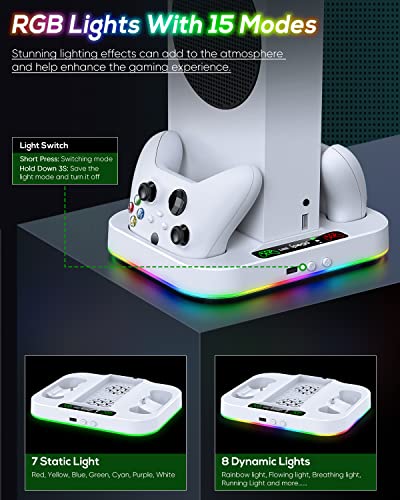 Cooling Fan Stand & RGB Light Strip for Xbox Series S,Dual Charger Station with 2 X 1400mAH Rechargeable Battery Pack,Charging Dock Accessories for XSS with 15 RGB Light Modes,USB2.0 Port for Sync