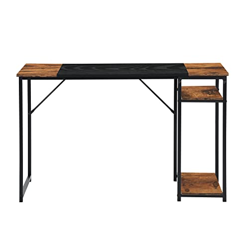 FurnitureR 55 inch Study Writing Table with Storage Shelves Space Saving for Home Office, Modern Style PC Metal Frame Computer Desk, Black&Brown