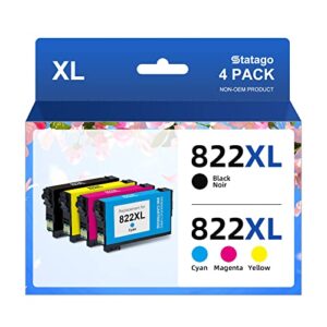 statago remanufactured ink cartridge replacement for epson 822xl t822xl 822 xl combo pack for workforce pro wf-3820 wf-4830 wf-4820 wf-4833 wf-4834 printer (4-pack)