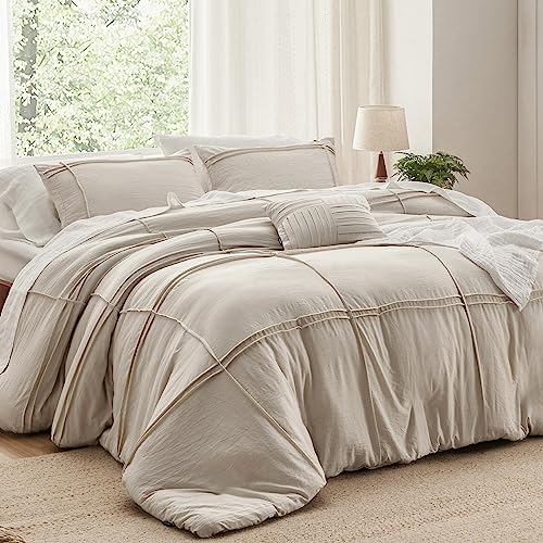 Bedsure Grid Tufted Duvet Cover Queen - Shabby Chic Kids Duvet Cover Set, 3-Piece Queen Size Boho Bedding Set for Children, Includes 1 All-Season Duvet Cover & 2 Pillowcases(Linen, Queen, 90"x90")