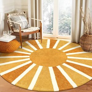 lahome boho round rugs - 4ft washable non-slip small round area rug throw soft sofa kids nursery room rug rainbow sun print distressed round carpet for bedroom entryway living room dining room