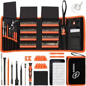 strebito precision screwdriver set 142-piece electronic repair tool kit with torx t5 t6 t8 t15, triwing y000, star p5, gamebit, tech toolkit for computer, laptop, iphone, nintendo, ps5, ring, orange