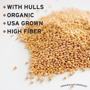 Sassafras & Pumpernickel Organic Millet with Hulls (10 lbs) USA Grown and Packaged, Bulk White Proso Millet for Birds, Hull-on Millet for Added nutrients, Millet Bird Seed for Parakeets, Cockatiels