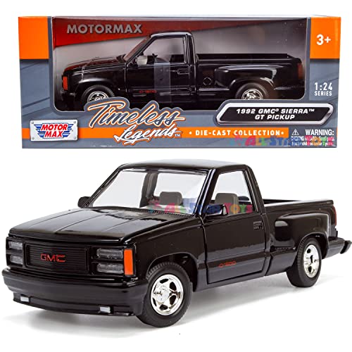 Motormax 1992 GMC Sierra GT Pickup Truck 1/24 Diecast Model Car Black 73204