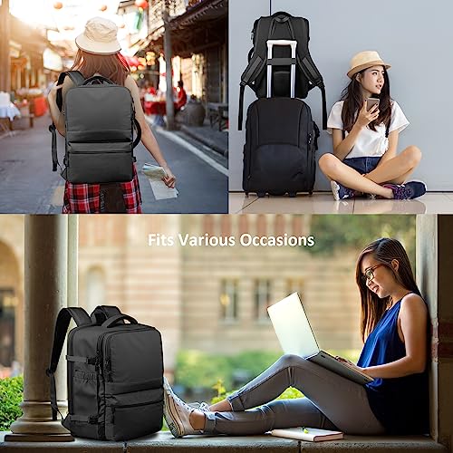 Carry On Backpack, Extra Large Travel Backpack, 40L Carry On Backpack Flight Approved, Business Work College Daypack Fits 17 Inch Laptops, Large Overnight Weekender Bag, Gifts for Women & Men, Black