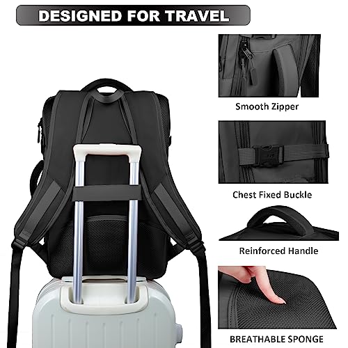 Carry On Backpack, Extra Large Travel Backpack, 40L Carry On Backpack Flight Approved, Business Work College Daypack Fits 17 Inch Laptops, Large Overnight Weekender Bag, Gifts for Women & Men, Black