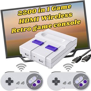 super classic retro game console,4k hdmi video game system with built in 2200+ old school classic games and dual game controllers wireless,support tf card and plug and play.