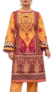 ishdeena indian kurtis for women indian style kurta tops pakistani kurtis for women pure cotton digital printed long shirts (large/mustard & purple)