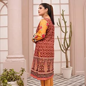 IshDeena Indian Kurtis for Women Indian Style Kurta Tops Pakistani Kurtis for Women Pure Cotton Digital Printed Long Shirts (Large/Mustard & Purple)