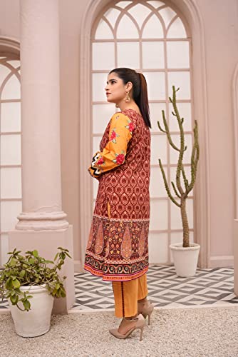 IshDeena Indian Kurtis for Women Indian Style Kurta Tops Pakistani Kurtis for Women Pure Cotton Digital Printed Long Shirts (Large/Mustard & Purple)