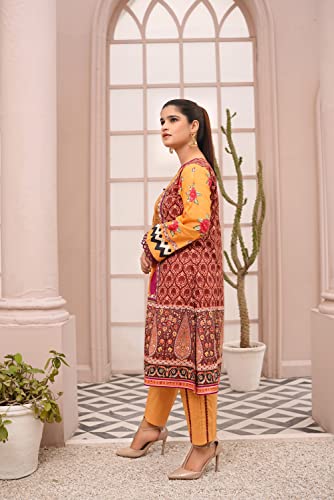 IshDeena Indian Kurtis for Women Indian Style Kurta Tops Pakistani Kurtis for Women Pure Cotton Digital Printed Long Shirts (Large/Mustard & Purple)