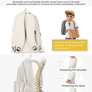 Lightweight School Backpack for Women Men, Laptop Travel Casual Daypack College Secondary School Bags Bookbag for Teenage Girls Boys, Beige