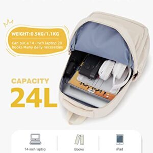 Lightweight School Backpack for Women Men, Laptop Travel Casual Daypack College Secondary School Bags Bookbag for Teenage Girls Boys, Beige