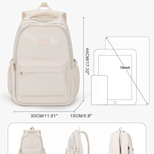 Lightweight School Backpack for Women Men, Laptop Travel Casual Daypack College Secondary School Bags Bookbag for Teenage Girls Boys, Beige