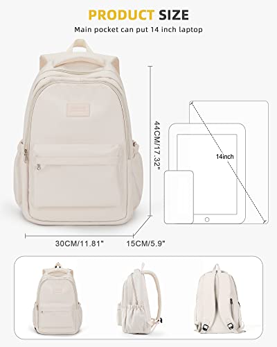 Lightweight School Backpack for Women Men, Laptop Travel Casual Daypack College Secondary School Bags Bookbag for Teenage Girls Boys, Beige