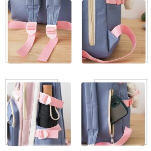 MWZING 5 Piece Backpack Set kawaii Backpack with Cute Bear Doll and Pins Canvas Backpack Large Capacity Aesthetic Shoulder bag