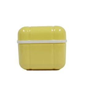 AmeriCan Goods Denture Bath Case Cup Box Holder with Basket, Storage Container Care for Dentures, Clear Braces, Night Guard & Retainers,Traveling (Yellow)