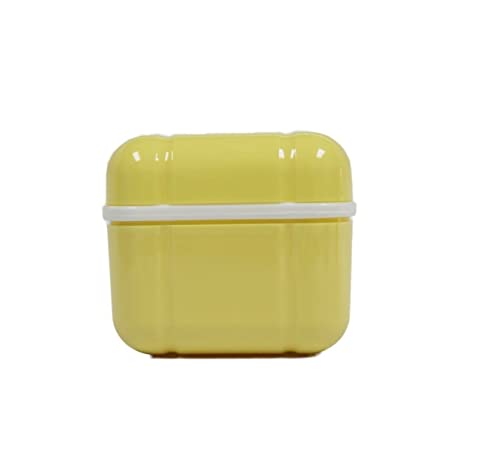 AmeriCan Goods Denture Bath Case Cup Box Holder with Basket, Storage Container Care for Dentures, Clear Braces, Night Guard & Retainers,Traveling (Yellow)