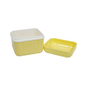 AmeriCan Goods Denture Bath Case Cup Box Holder with Basket, Storage Container Care for Dentures, Clear Braces, Night Guard & Retainers,Traveling (Yellow)