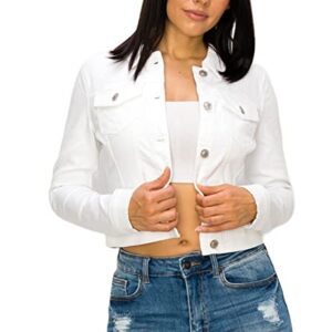 Creative Mimesis Women's Casual Long Sleeve Stone Washed Denim Jean Jacket S - 3XL (90243 White, 1XL)