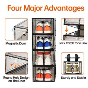 Amllas 10 Pack Shoe Boxes Stackable,Upgraded Sturdy Shoe Storage Boxes with Clear Magnetic Door,Multifunctional Sneaker Storage, Shoe Box Organizer Fit up to US Size 12 Gray(13.8”x 9.84”x 7.1”)