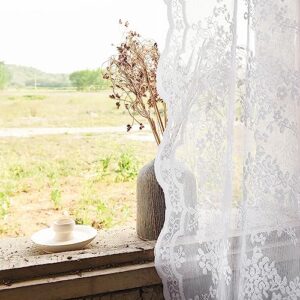 yj yanjun white sheer curtains 54 inch length 2 panels set retro rustic cottage core floral lace panels for small window bathroom kitchen spa office 52 x 54 inch white