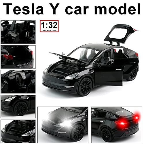 1:32 Scale Model Y Alloy Car Model Diecast Toy Vehicles for Kids, Tesla car Model，Pull Back Alloy Car with Lights and Music,Mini Vehicles Toys for Kids Gift ，Children Birthday Gift. (Black)