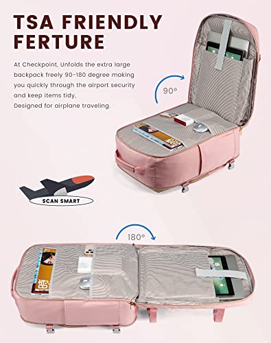 LOVEVOOK Travel Backpack Women, Carry On Backpack as Personal Item Flight Approved, TSA 17.3inch Laptop Backpack with 3 Packing Cubes College Casual Daypack for Weekender Overnight Hiking, Pink