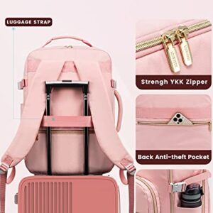 LOVEVOOK Travel Backpack Women, Carry On Backpack as Personal Item Flight Approved, TSA 17.3inch Laptop Backpack with 3 Packing Cubes College Casual Daypack for Weekender Overnight Hiking, Pink