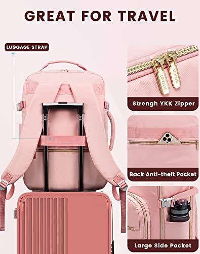 LOVEVOOK Travel Backpack Women, Carry On Backpack as Personal Item Flight Approved, TSA 17.3inch Laptop Backpack with 3 Packing Cubes College Casual Daypack for Weekender Overnight Hiking, Pink