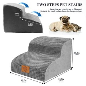 OZD High Density Foam Dog Stairs 2 Tiers, Non-Slip Dog Ramp with Removable Washable Fabric Cover, Waterproof Pet Ladder for Sofa Bed Stool Window, with 1 Lint Roller, Grey