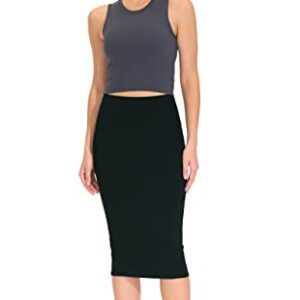 THE GYM PEOPLE Women's High Waist Tummy Control Pencil Skirts Stretchy Bodycon Midi Skirt Below Knee with Back Slit Black