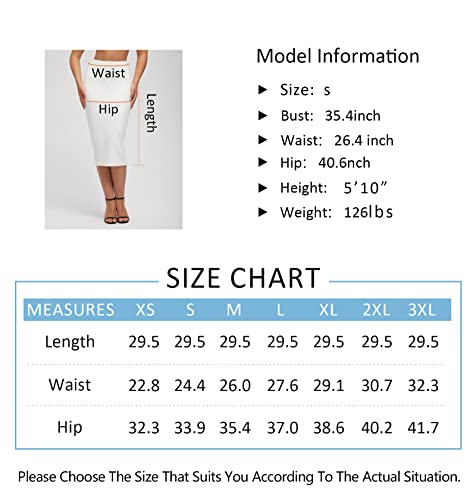THE GYM PEOPLE Women's High Waist Tummy Control Pencil Skirts Stretchy Bodycon Midi Skirt Below Knee with Back Slit Black