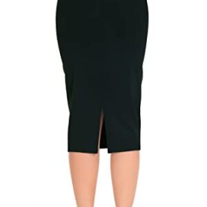 THE GYM PEOPLE Women's High Waist Tummy Control Pencil Skirts Stretchy Bodycon Midi Skirt Below Knee with Back Slit Black