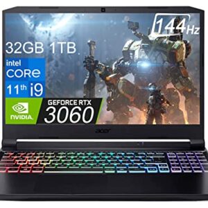 Acer Nitro 5 (15.6" FHD 144Hz, Intel i9-11900H, 32GB RAM, 1TB PCle SSD, GeForce RTX 3060 6GB), RGB Backlit Gaming Laptop, Webcam, Killer Wi-Fi 6, DTS:X Audio, Ray Tracing, Windows 11 Home