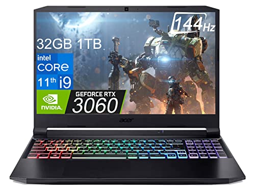 Acer Nitro 5 (15.6" FHD 144Hz, Intel i9-11900H, 32GB RAM, 1TB PCle SSD, GeForce RTX 3060 6GB), RGB Backlit Gaming Laptop, Webcam, Killer Wi-Fi 6, DTS:X Audio, Ray Tracing, Windows 11 Home